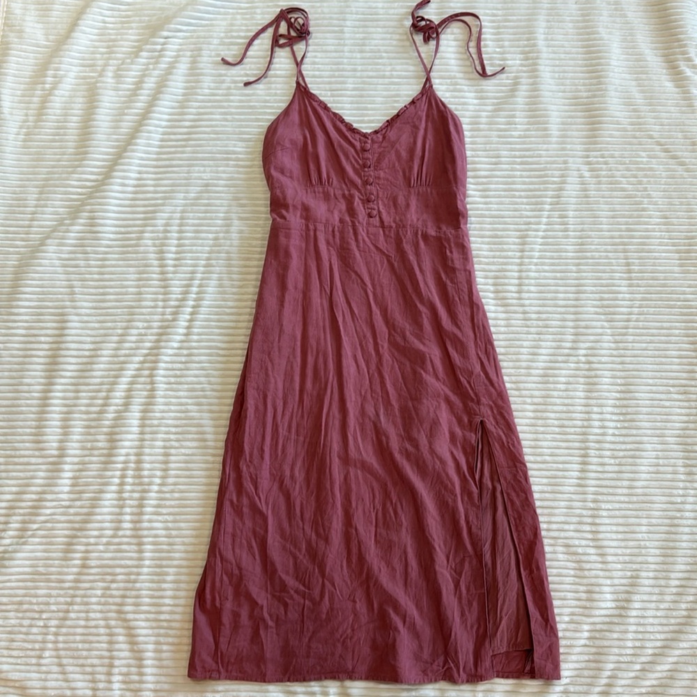 Abercrombie & Fitch Linen Pink Empire Waist Spaghetti Strap Button Midi Dress S